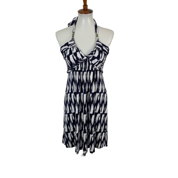 Tart Halter Empire Waist Mini Dress Navy White Medium - Picture 1 of 7